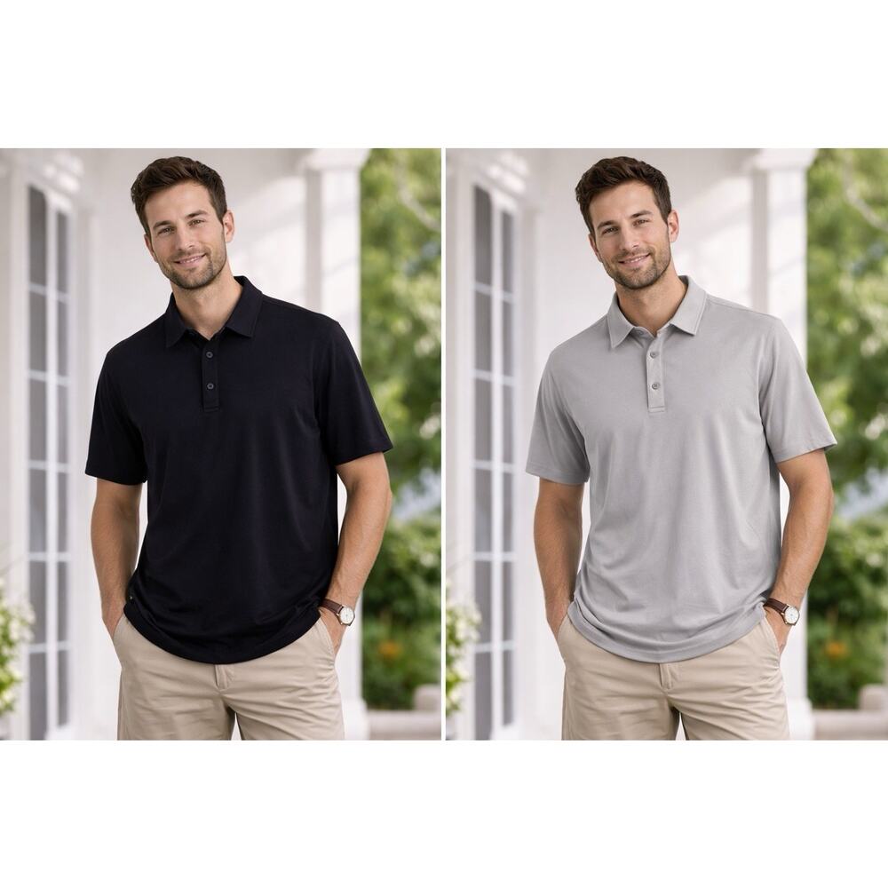 BYLT Basics Drop Cut Short Sleeve Polo Shirt Grey Navy Blue Lot of 2 Mens XL